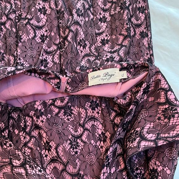 Bettie Page by Tatyana Black and Pink Open Back Retro Fitted Pencil Dress XL - Picture 4 of 5